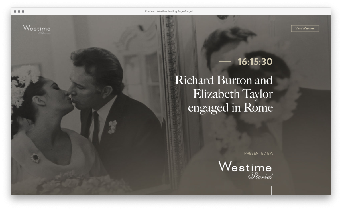 Richard Burton and Elizabeth Taylor Westime Stories landing page