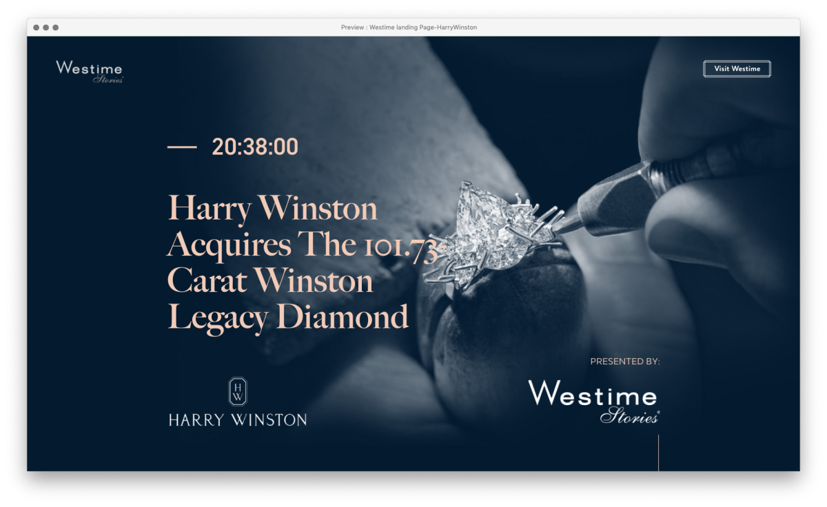 Harry Winston Westime Stories landing page