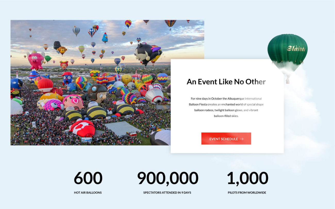 Balloon Fiesta homepage design