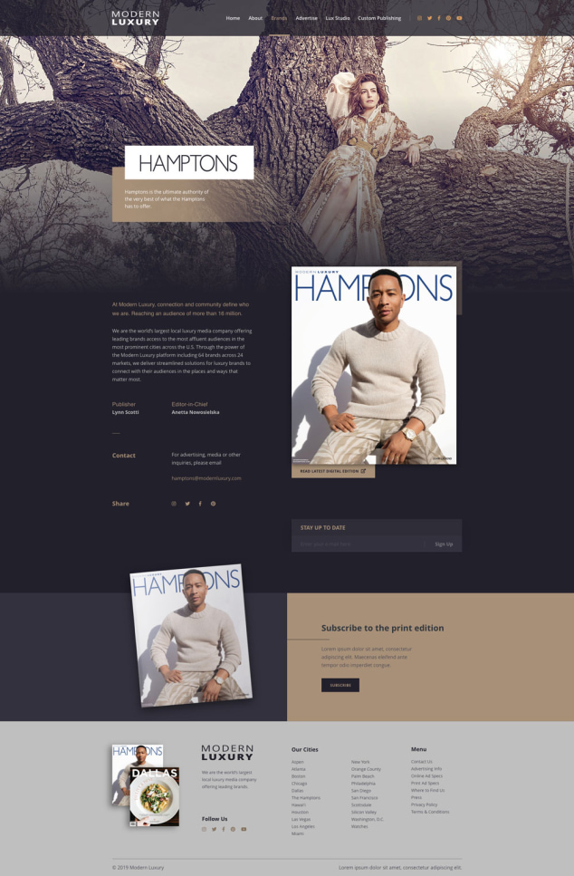 Modern Luxury magazine brand website designs