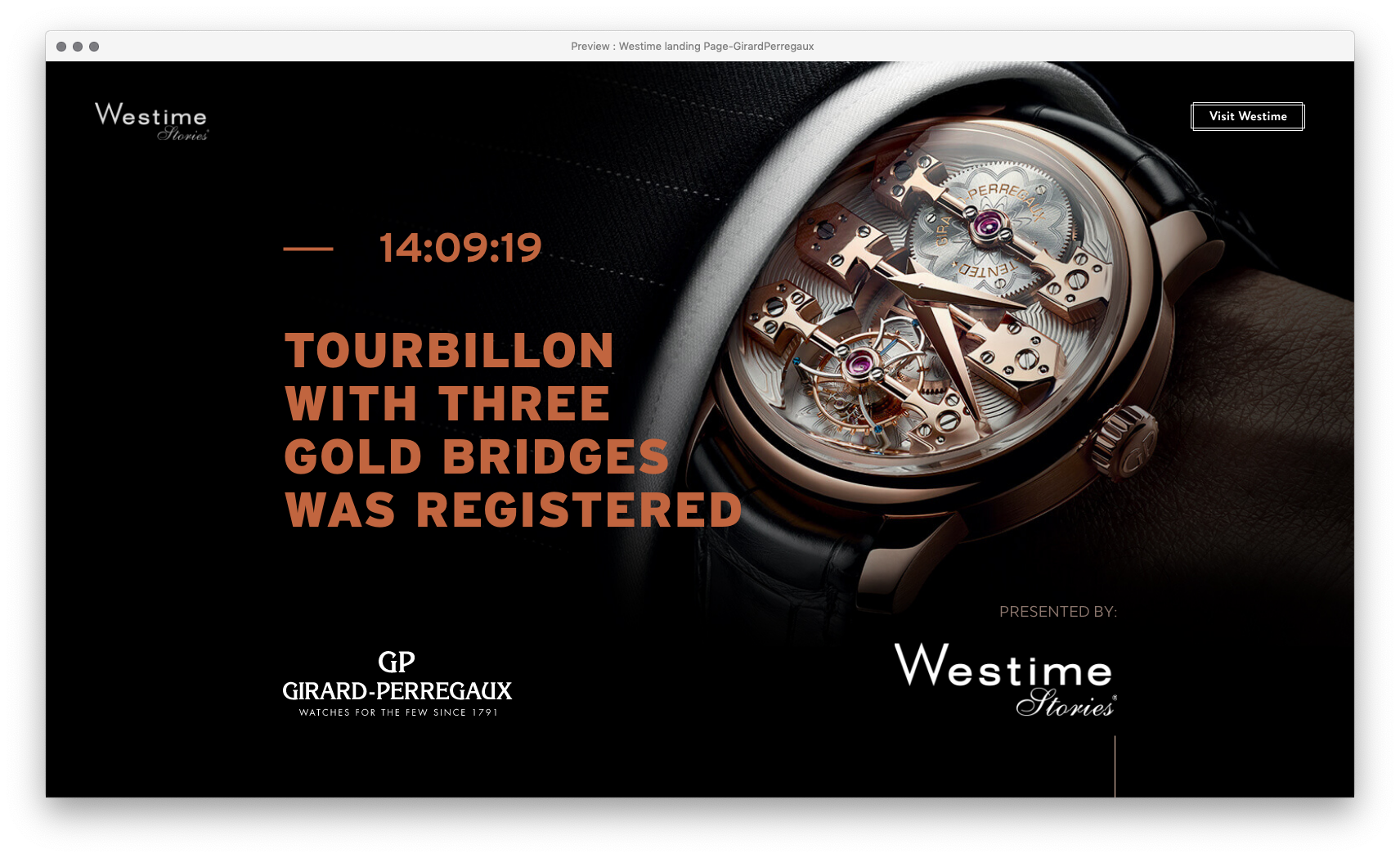 Girard Perregaux Westime Stories landing page
