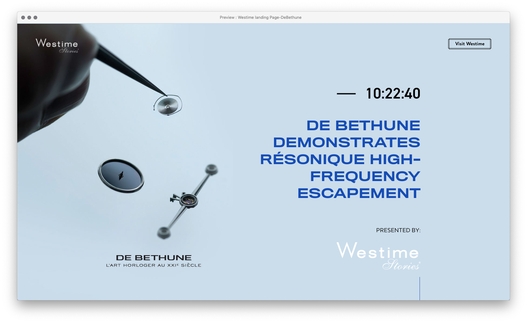 De Bethune Westime Stories landing page