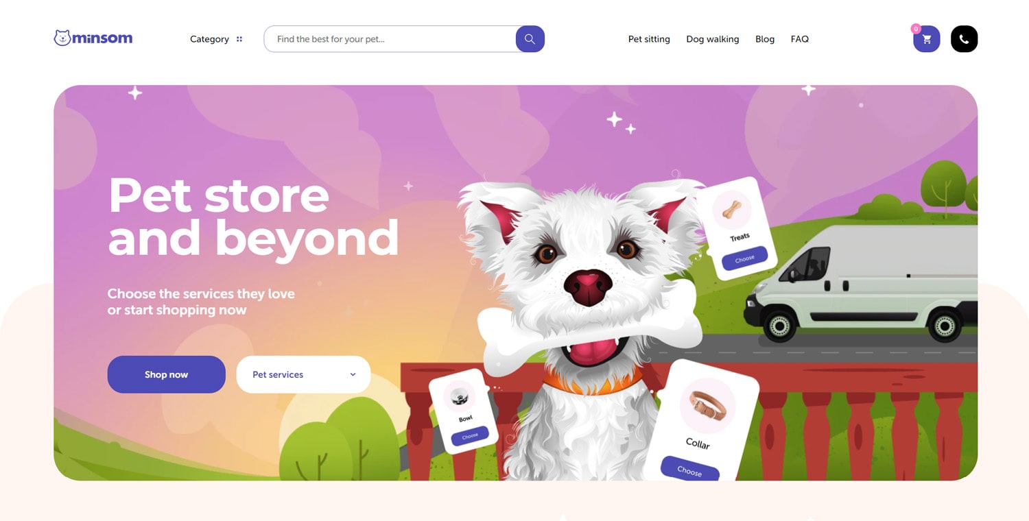 Best pet eCommerce web design: Minsom