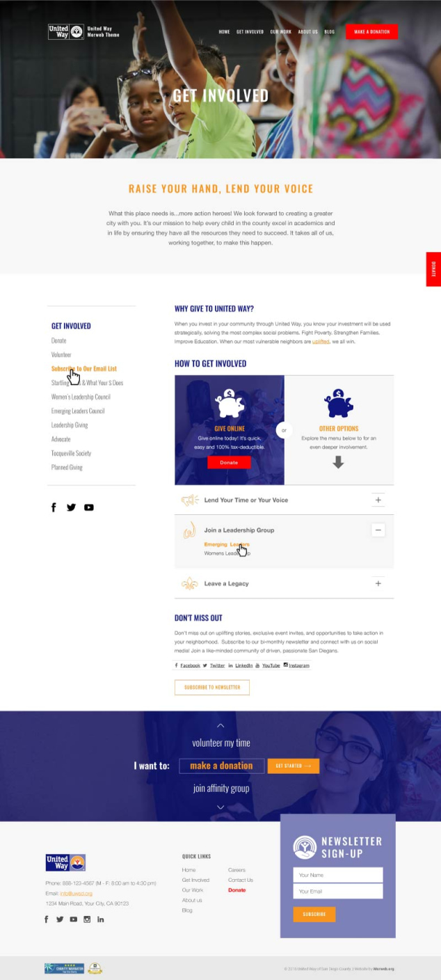 United Way web design get involved page