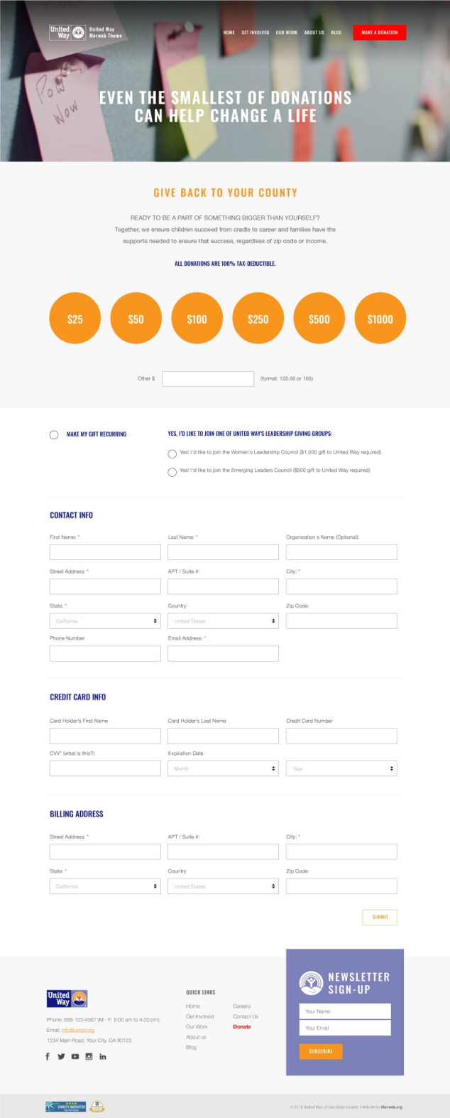 United Way web design donation page